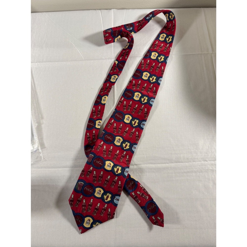 Vintage Coca-Cola Mens Red Novelty Soda Bottle Logo Print Necktie USA Made